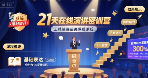 21天在线演讲密训营，王牌演讲招商课程系统-木白网创