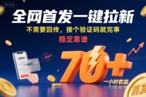 全网首发一键拉新项目，不需要回传，接个验证码就完事，稳定靠谱，一小时收益70+【揭秘】-木白网创