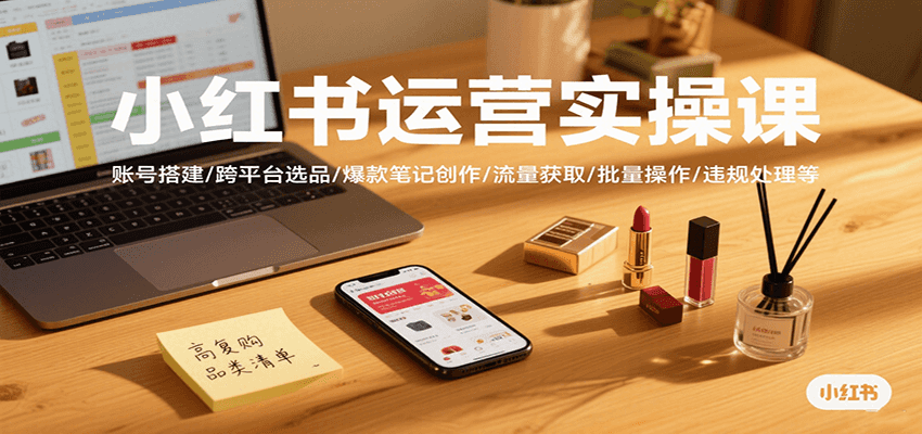 小红书运营实操课，账号搭建/跨平台选品/爆款笔记创作/流量获取/批量操作/违规处理等-木白网创