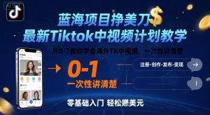 蓝海项目挣美刀，最新Tiktok中视频计划教学，从0-1教你学会海外TK中视频，一次性讲清楚-木白网创