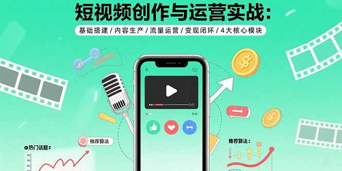 短视频创作与运营实战：基础搭建/内容生产/流量运营/变现闭环/4大核心模块-木白网创