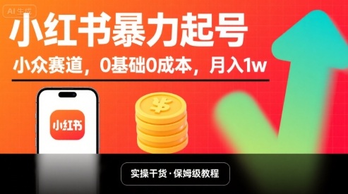 小红书暴力起号，小众赛道，0基础0成本，月入1w-木白网创