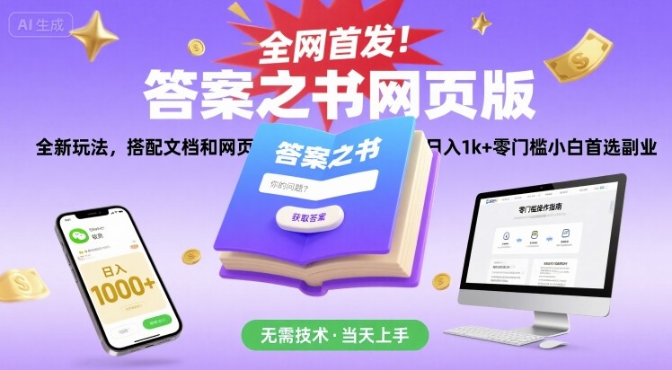 全网首发！答案之书网页版，全新玩法，搭配文档和网页，日入1k+零门槛小白首选副业【揭秘】-木白网创