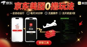 京东美团平台最新0撸玩法，全自动挂G，每天30分钟，无脑操作，当天收益3张【揭秘】-木白网创