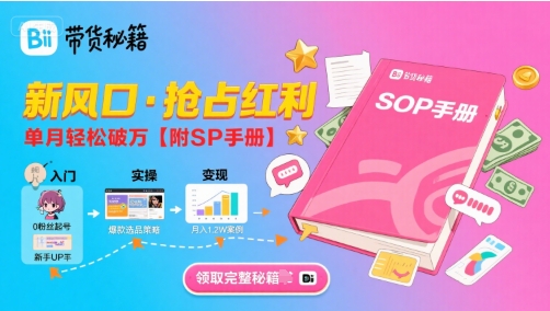 B站哔哩哔哩带货秘籍，新风口，抢占红利，单月轻松破万【附SOP手册】-木白网创