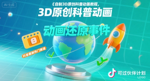 自制3D原创科普动画教程，动画还原事件，抖音最新热门赛道，可过伙伴计划-木白网创