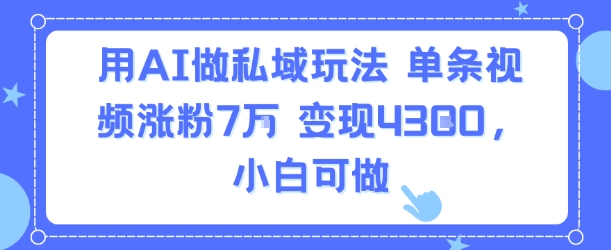 用AI做私域玩法，单条视频涨粉7W变现4.3k，小白可做-木白网创