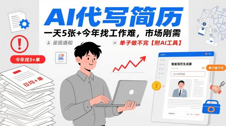 AI代写简历，一天5张+今年找工作难，市场刚需，单子做不完【附AI工具】-木白网创