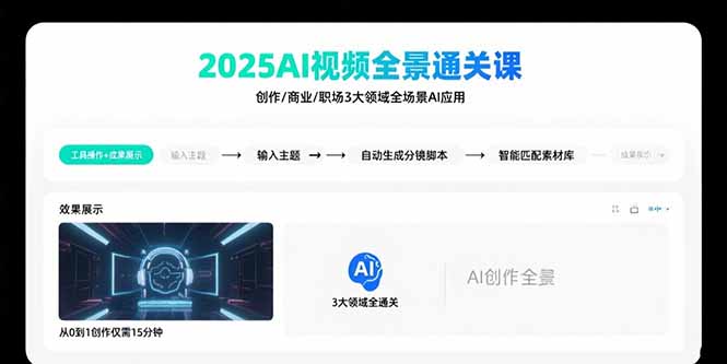 2025AI视频全景通关课：涵盖创作/商业/职场3大领域  掌握AI全场景应用-木白网创