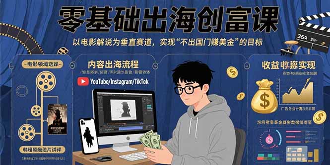 零基础出海创富课：以电影解说为垂直赛道，实现不出国门赚美金的目标-木白网创