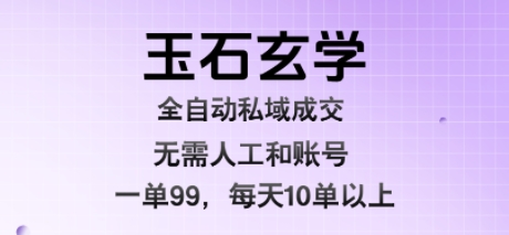 玉石玄学全自动私域成交，一单99每天十单以上，无需人工和矩阵账号，蓝海项目直接干【揭秘】-木白网创