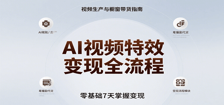 AI视频特效变现全流程，零基础7天掌握视频生产到橱窗带货变现-木白网创