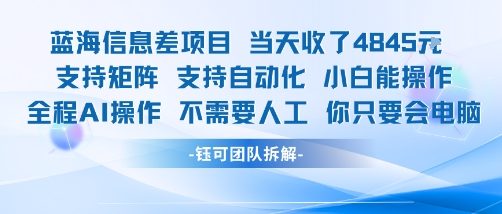 蓝海信息差项目当天收米1k+ 支持矩阵支持自动化小白能操作全程AI操作不需要人工你只要会电脑-木白网创