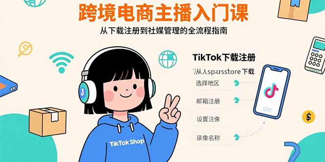 跨境电商主播入门课，TikTok下载注册，支付工具配置，社媒账号管理全流程-木白网创