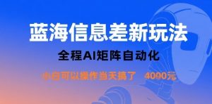 蓝海信息差新玩法，全程AI矩阵自动化小白可以操作当天搞了1k+-木白网创