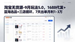 淘宝无货源-9月玩法5.0，1688代发+蓝海选品+三店循环，7天出单月利1-3万-木白网创