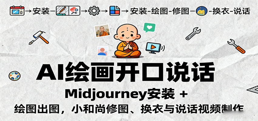 AI绘画开口说话，Midjourney安装 + 绘图出图，小和尚修图、换衣与说话视频制作-木白网创