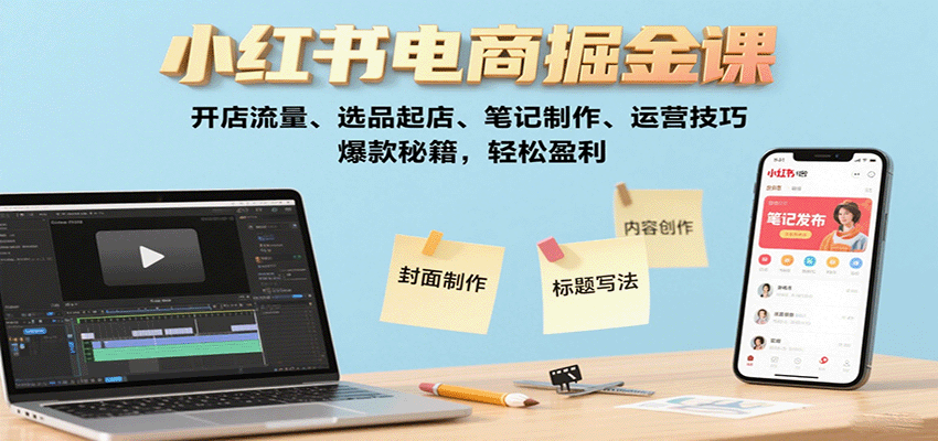 小红书电商掘金课:开店流量、选品起店、笔记制作、运营技巧,爆款秘籍,轻松盈利-木白网创