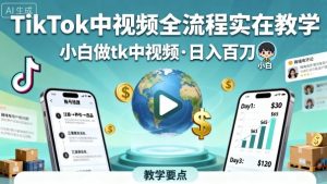 TikTok中视频全流程实操教学，小白做tk中视频，日入百刀-木白网创