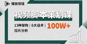 视频脚本策划课，13种架构、6大话术、拉片分析，单条播放百万+-木白网创