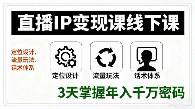 直播IP变现课线下课，定位设计、流量玩法、话术体系，3天掌握年入千万密码-木白网创