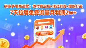 拼多多电商运营：微付费起店+活动引流+爆款打造 7天拉爆免费流量月利润2w+-木白网创