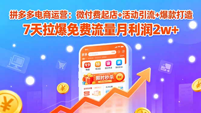 拼多多电商运营：微付费起店+活动引流+爆款打造 7天拉爆免费流量月利润2w+-木白网创