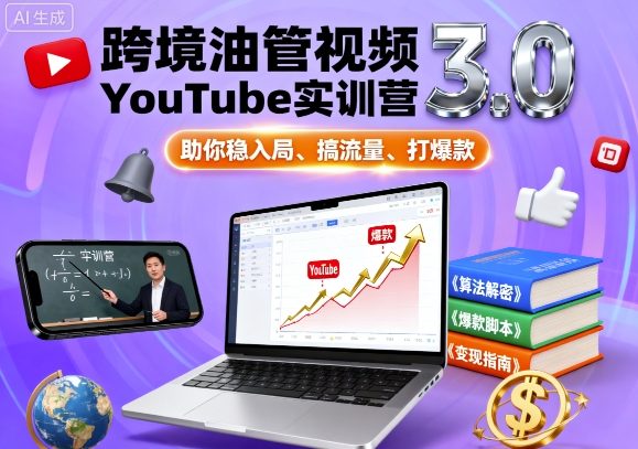 跨境油管视频YouTube实训营3.0，助你稳入局、搞流量、打爆款-木白网创