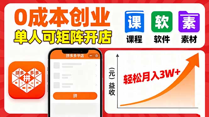 拼多多虚拟电商,0成本,单人可矩阵开店,轻松月入3W+-木白网创