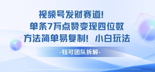视频号发财赛道单条7W点赞变现四位数方法简单易复制小白玩法-木白网创