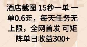 酒店截图15秒一单，一单0.6米，每天任务无上限，全网首发可矩阵单日收益3张【揭秘】-木白网创
