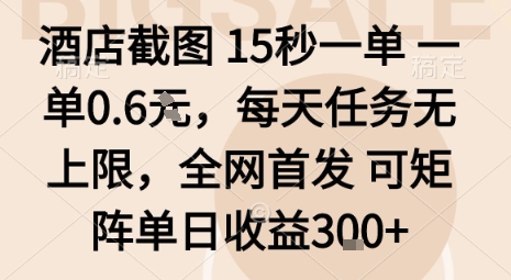 酒店截图15秒一单，一单0.6米，每天任务无上限，全网首发可矩阵单日收益3张【揭秘】-木白网创