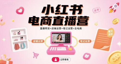 小红书电商直播营，直播带货+店铺运营+笔记运营=全电商-木白网创