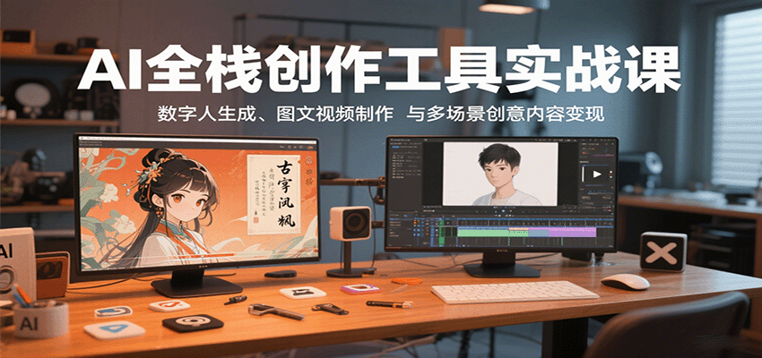 图片[1]-AI全栈创作工具实战课：数字人生成、图文视频制作与多场景创意内容变现-木白网创