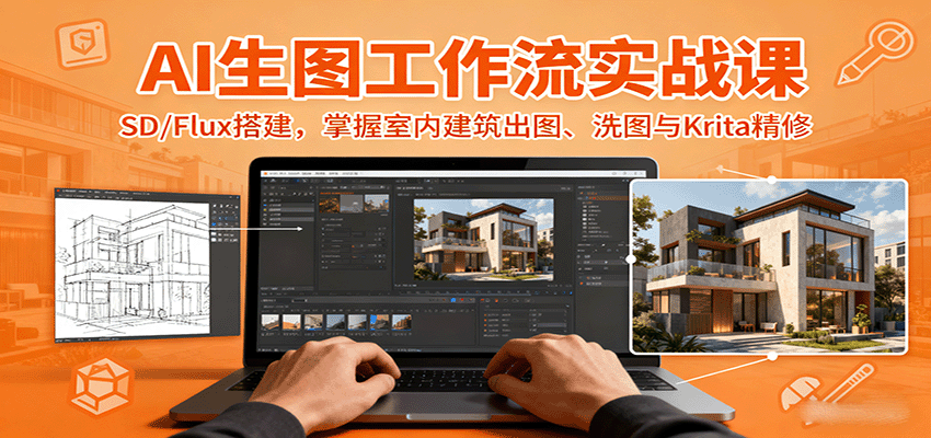 图片[1]-AI生图工作流实战课：SD/Flux搭建，掌握室内建筑出图、洗图与Krita精修-木白网创