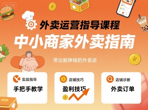 外卖运营指导课程，中小商家外卖指南，手把手带出能挣钱的外卖店-木白网创