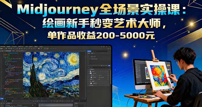Midjourney全场景实操课：绘画新手秒变艺术大师，单作品收益200-5000元-木白网创