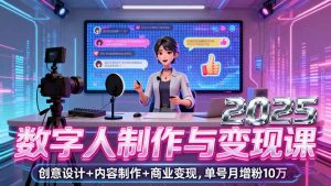 2025数字人制作与变现课，创意设计+内容制作+商业变现，单号月增粉10万+-木白网创