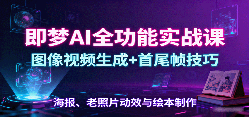 图片[1]-即梦AI全功能实战课：图像视频生成+首尾帧技巧，海报、老照片动效与绘本制作-木白网创