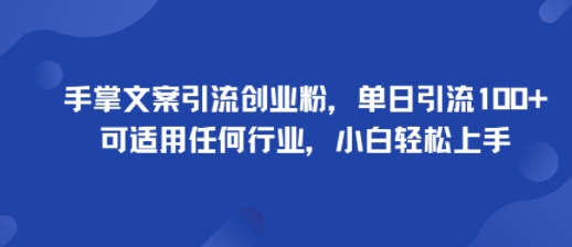 手掌文案引流创业粉,单日引流100+,可适用任何行业,小白轻松上手-木白网创