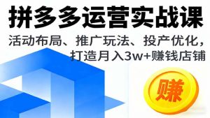 拼多多运营实战课，活动布局、推广玩法、投产优化，打造月入3w+赚钱店铺-木白网创