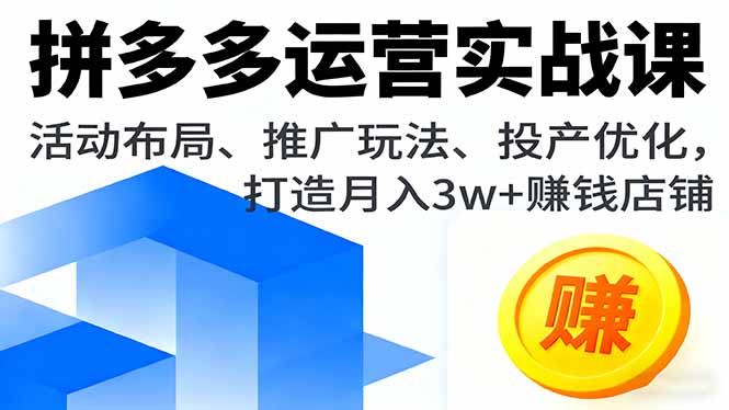 拼多多运营实战课,活动布局、推广玩法、投产优化,打造月入3w+赚钱店铺-木白网创
