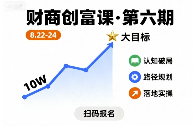 财商创富课第六期8月22-24号，如何从10W起步，一步步实现大目标-木白网创