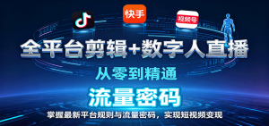 全平台剪辑+数字人直播，从零到精通，掌握最新平台规则与流量密码，实现短视频变现-木白网创