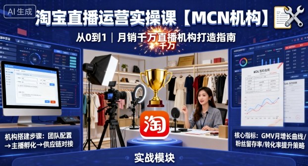 淘宝直播运营实操课【MCN机构】，从0到1做一家月销千W的直播机构-木白网创