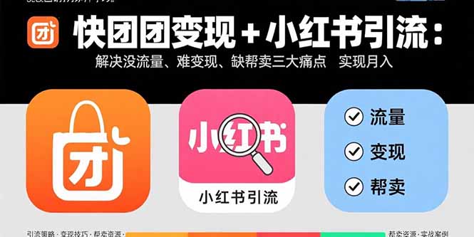 快团团变现+小红书引流:解决没流量、难变现、缺帮卖三大痛点 实现月入3w+-木白网创