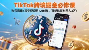 TikTo跨境掘金必修课，账号搭建+双变现项目+AI创作，可矩阵复制月入3万+-木白网创