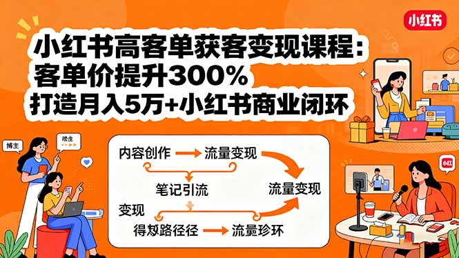 小红书高客单获客变现课程：客单价提升300%，打造月入10万+小红书商业闭环-木白网创