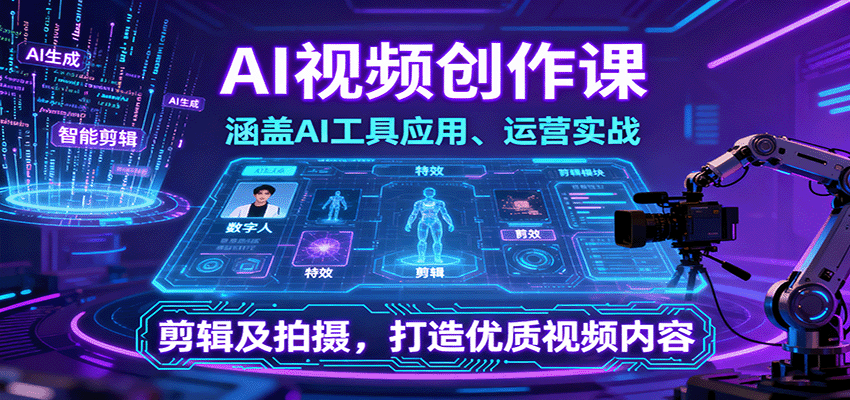 图片[1]-AI视频创作课，涵盖AI工具应用、运营实战、剪辑及拍摄，打造优质视频内容-木白网创