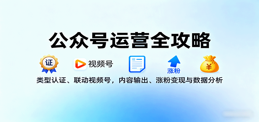 公众号运营全攻略：类型认证、联动视频号，内容输出、涨粉变现与数据分析-木白网创